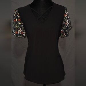 Black Dress with Floral Sleeves